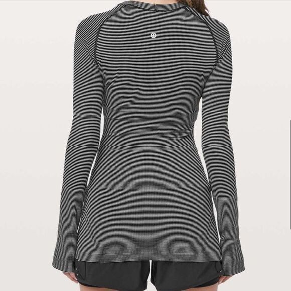 Lululemon Swiftly Tech Long Sleeve Shirt Black White Striped - Picture 9 of 9